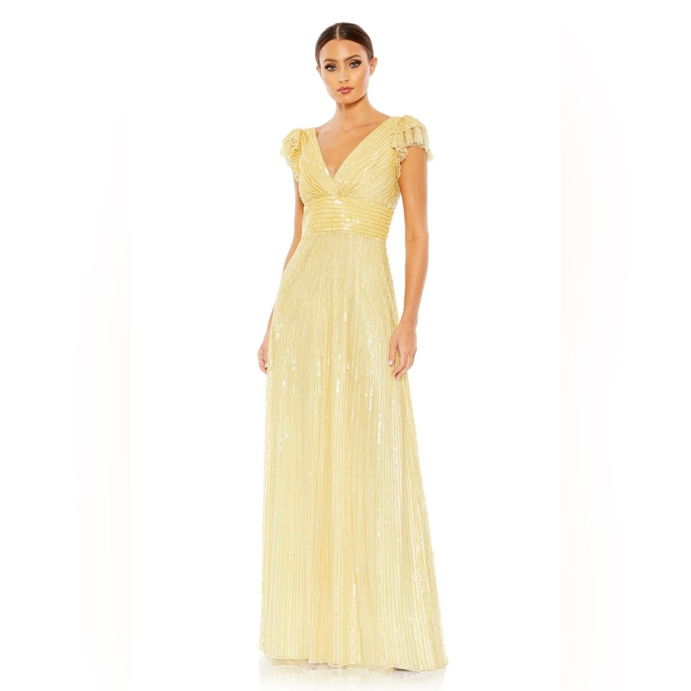 Alluring V-neckline A-line Dress by Mac Duggal in Buttercream - worn only once!